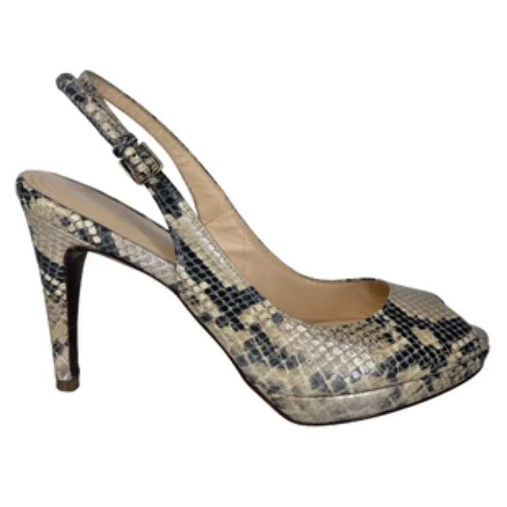 Cole Haan Nike Air Office Siren Snakeskin Peep Toe Slingback Heels Size 7.5M